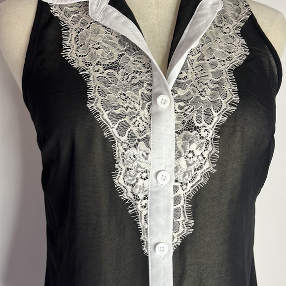 Valley girl black white laced sheer top - Picture 2 of 6